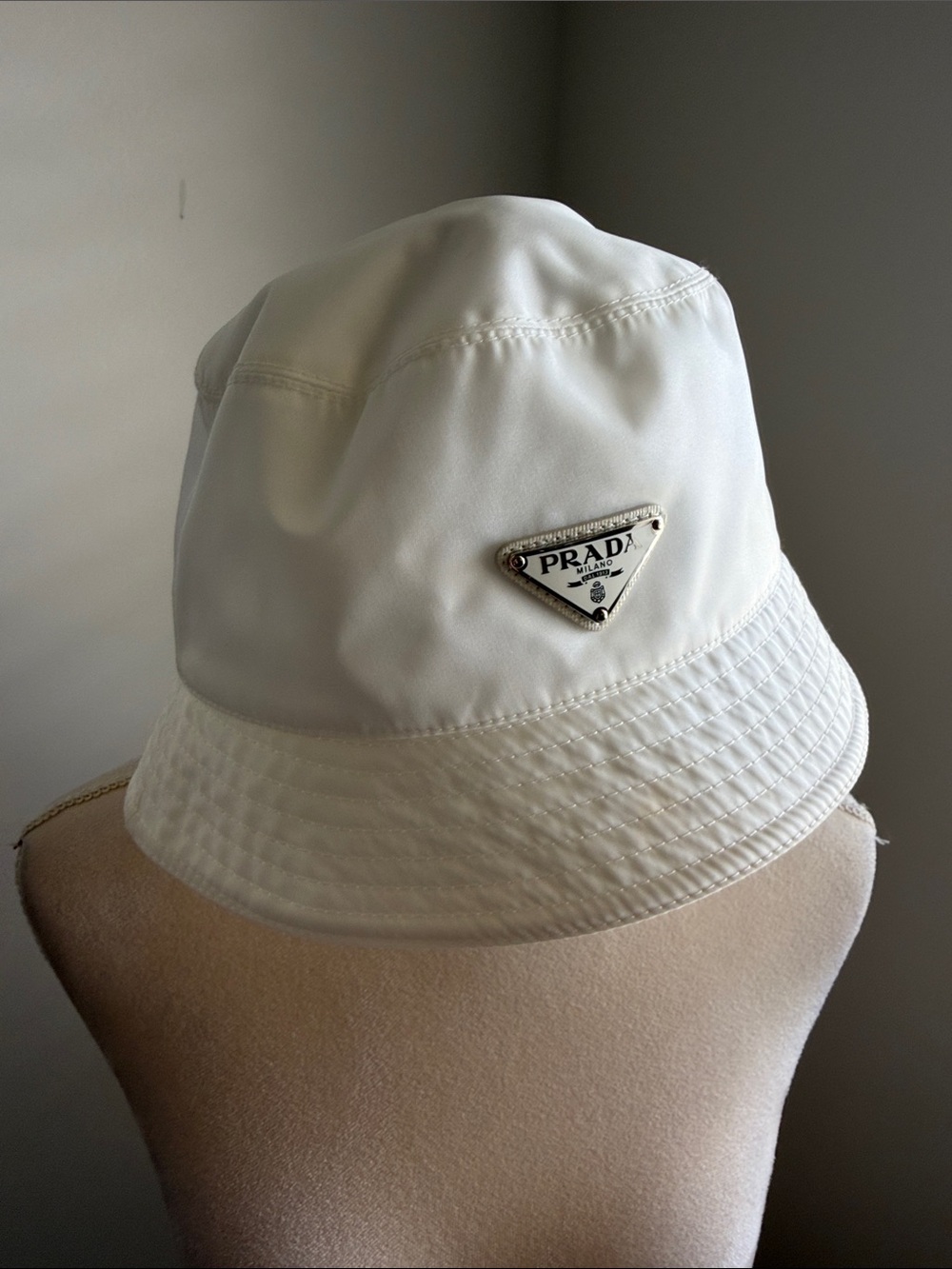 Prada white Triangle Logo Bucket Hat